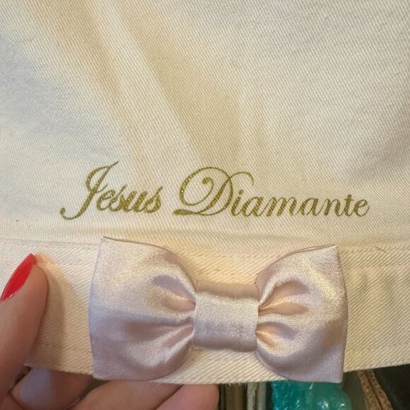 ♡ JESUS DIAMANTE Crop White/Rose Pink Denim Jacket ♡ - Picture 5 of 6